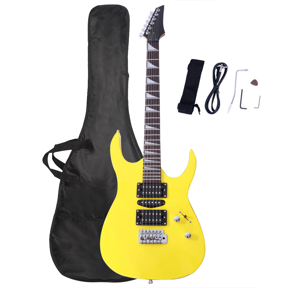 No logo Novice Entry Level 170 Electric Guitar HSH Pickup   Bag   Strap   Paddle   Rocker   Cable   Wrench Tool Yellow