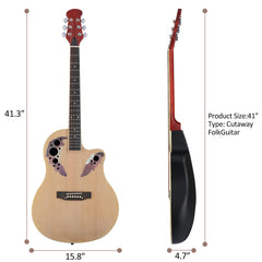 No logo 41 inch Cutawary Round Back Acoustic Guitar Spruce Top Grape Hole Burlywood