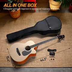No logo 4 String Acoustic Bass Guitar, Full Size Bass Guitar Kit with Portable Guitar Bag, Premium Cable, Wrench, Strap, Plectrum (Natural)