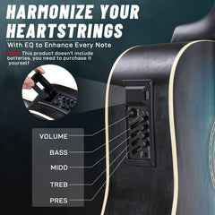 No logo 41-inch basswood top matte binding folk guitar, equipped with 10W amplifier, gig bag, tuner and other accessories, blue rubbed
