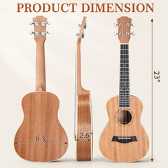 No logo 23in mahogany body rosewood fingerboard ukulele, cotton bag, capo, strap, picks*3, wrench tool