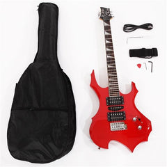 Flame Shaped Electric Guitar with 20W Electric Guitar Sound HSH Pickup Novice Guitar   Audio   Bag   Strap   Picks   Shake   Cable   Wrench Tool Red