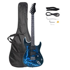 No logo Lightning Style Electric Guitar with Power Cord/Strap/Bag/Plectrums Black & White