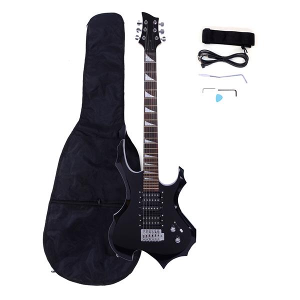 No logo Novice Flame Shaped Electric Guitar HSH Pickup   Bag   Strap   Paddle   Rocker   Cable   Wrench Tool Black