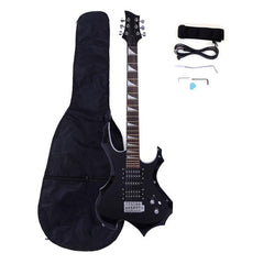 No logo Novice Flame Shaped Electric Guitar HSH Pickup   Bag   Strap   Paddle   Rocker   Cable   Wrench Tool Black