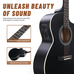 KMA102 41In Basswood Panel Matte Edging Folk Guitar with 15W Amplifier Bag Tuner and other Accessories Black