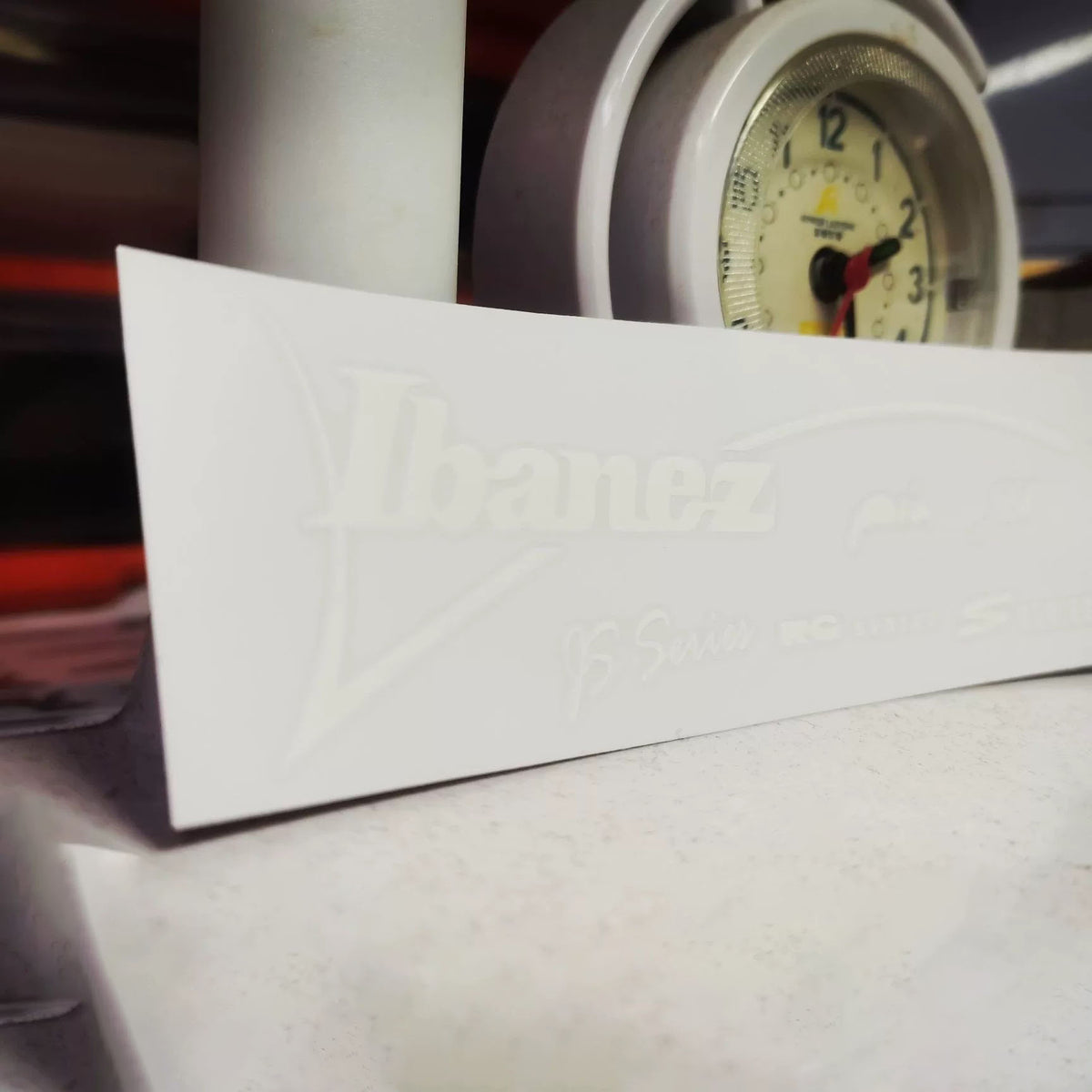 Ibanez Guitar Head Logo Tearable Film Pressure Sticker - White Tape ✔️