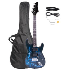 No logo Lightning Style Electric Guitar with Power Cord/Strap/Bag/Plectrums Black & Dark Blue