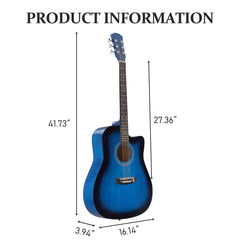 No logo 41-inch Dreadnought barrel-shaped cutaway acoustic guitar with pick, strings, capo, gig bag, tuner, wrench tool, and shoulder strap