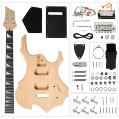 Ozici DIY 6 String Flame Shaped Style Electric Guitar Kits with Mahogany Body, Maple Neck