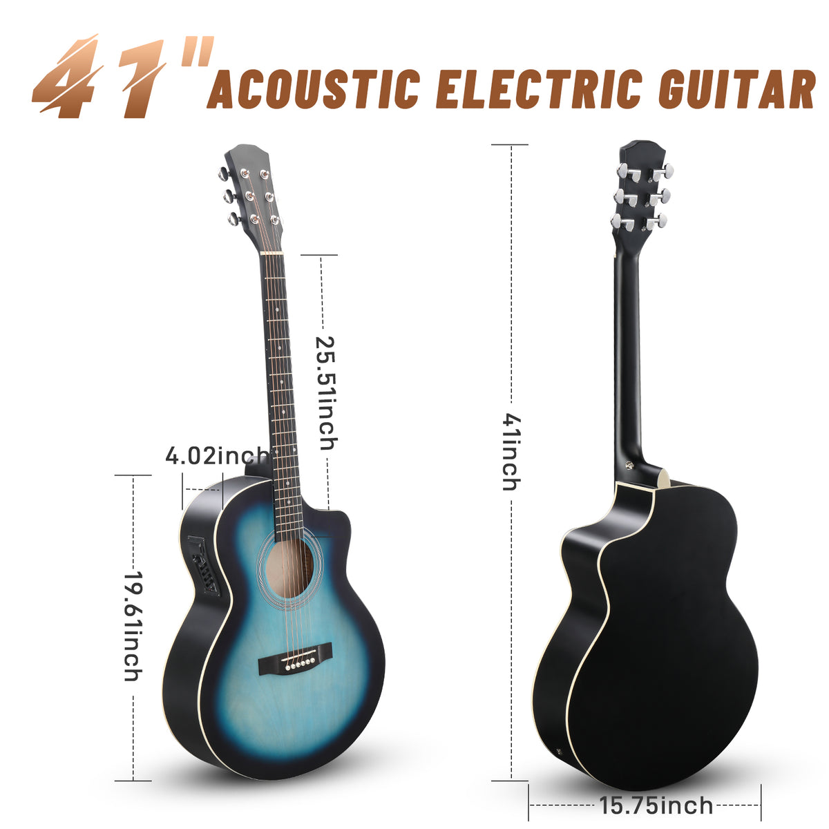 KMA102 41In Basswood Panel Matte Edging Folk Guitar with 15W Amplifier Bag Tuner and other Accessories Rubbed blue