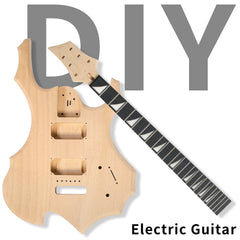 Ozici DIY 6 String Flame Shaped Style Electric Guitar Kits with Mahogany Body, Maple Neck