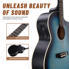 KMA102 41In Basswood Panel Matte Edging Folk Guitar with 15W Amplifier Bag Tuner and other Accessories Rubbed blue