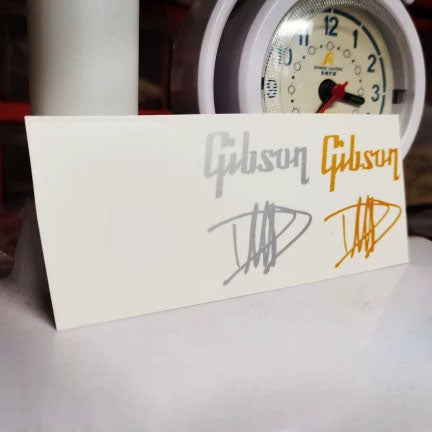 Gibson guitar head logo water transfer removable film UV sticker - white, gold, silver 3 colors