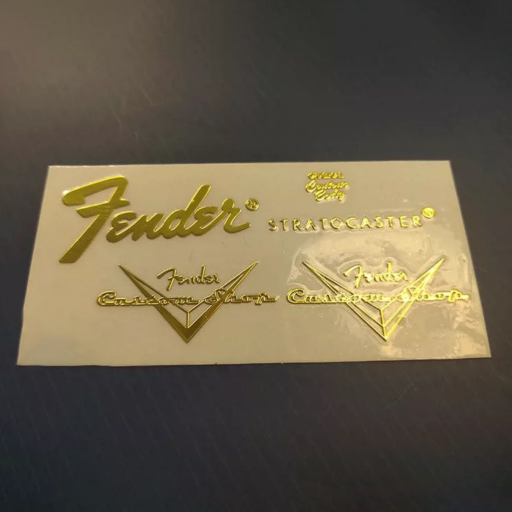 Guitar Head Golden Logo Metal Label UV Adhesive Tear off Film Leave Words - Fender ST Bold