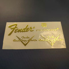 Guitar Head Golden Logo Metal Label UV Adhesive Tear off Film Leave Words - Fender ST Bold