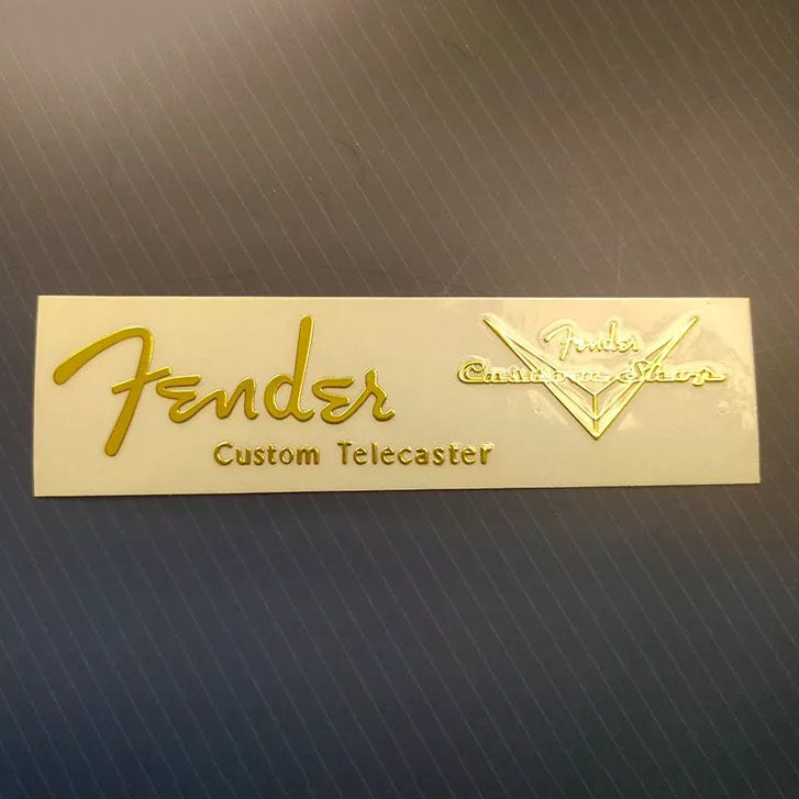 Guitar Head Golden Logo Metal Label UV Adhesive Tear off Film Leave Words - Fender TL