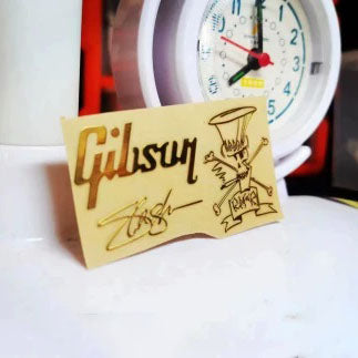 Gibson Guitar Head Logo Tearable Film UV Stickers - Gold Metal Label Signature