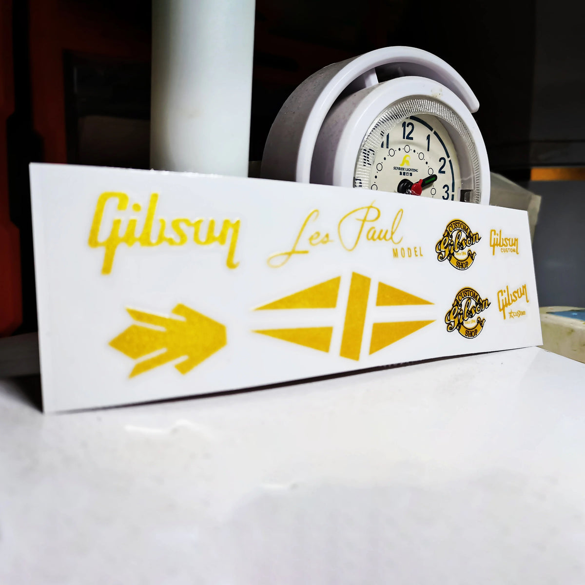 Gibson Guitar Head Logo Water Transfer Tearable Film UV Stickers - Pressure Sticker Gold