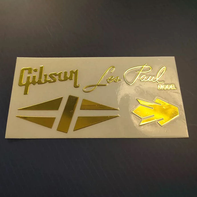Guitar Head Golden Logo Metal Label UV Adhesive Tear off Film Leave Words - Gibson