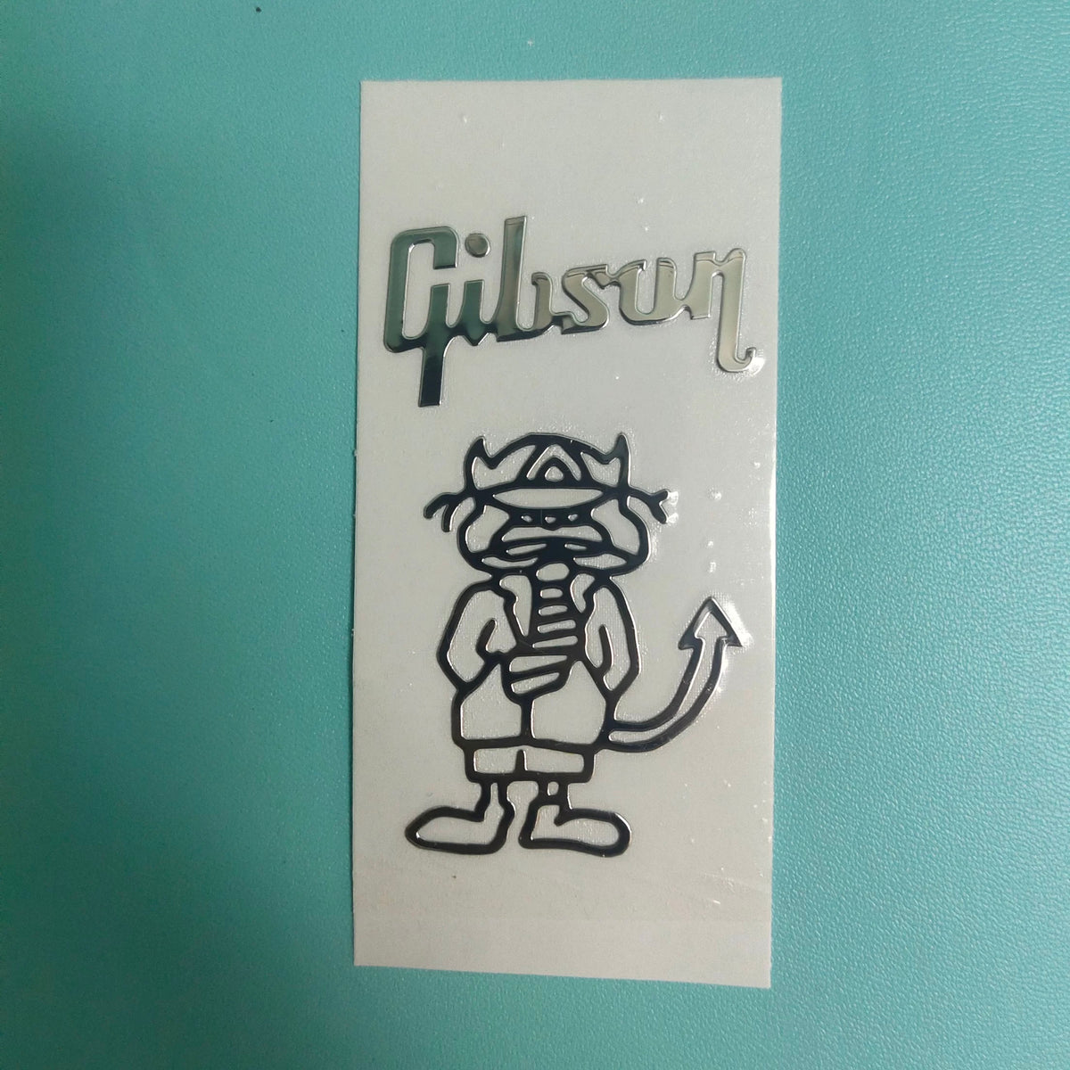 Guitar Head Silver Logo Metal Label UV Adhesive Tear off Film Leave Words - Gibson Signature Edition