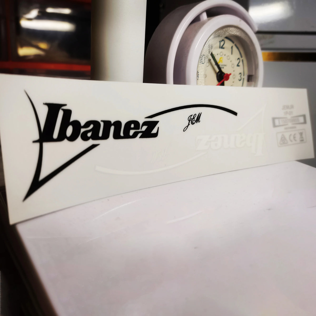 Ibanez Guitar Head Logo Tearable Film Pressure Sticker - Black and White JEM