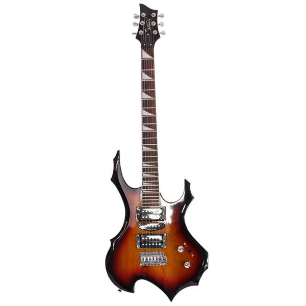 Flame Shaped Electric Guitar with 20W Electric Guitar Sound HSH Pickup Novice Guitar   Audio   Bag   Strap   Picks   Shake   Cable   Wrench Tool Sunset Color
