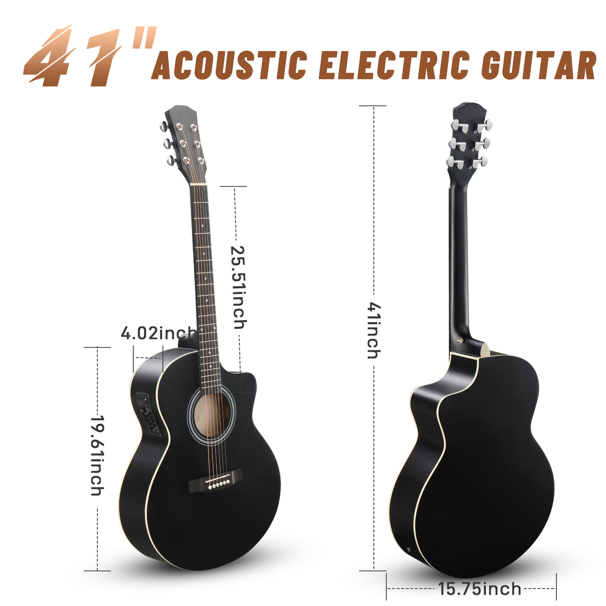 KMA102 41In Basswood Panel Matte Edging Folk Guitar with 15W Amplifier Bag Tuner and other Accessories Black