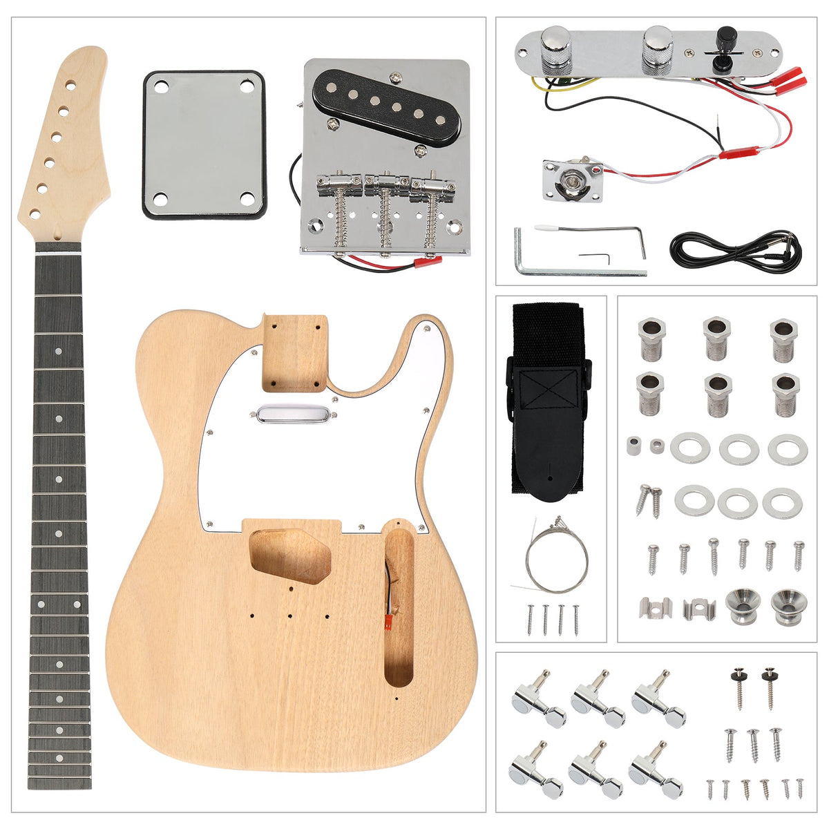 Ozici DIY 6 String TL Style Electric Guitar Kits with Mahogany Body, Maple Neck and Accessories